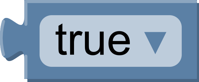 The boolean block lets the user select 'true' or 'false' from a dropdown menu.